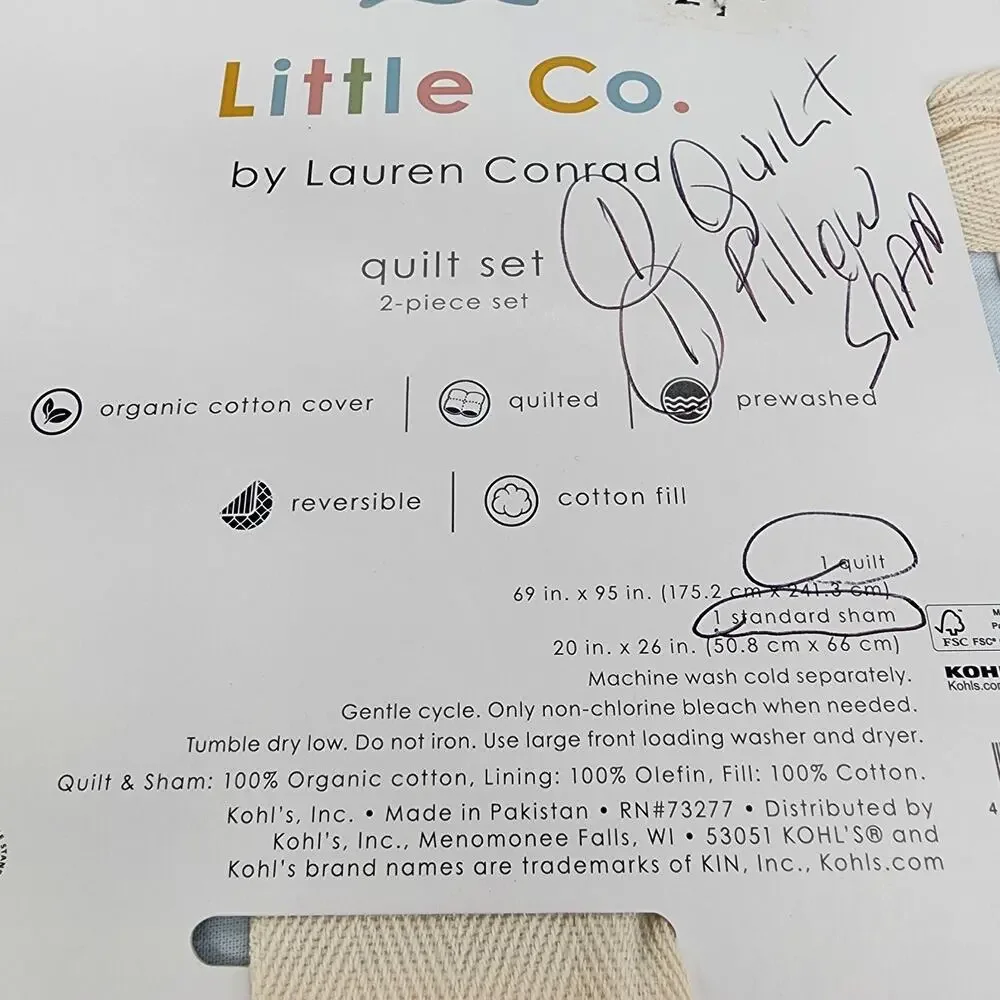 NIP LC Lauren Conrad Twin XL Quilt Set Blue Rainbow Star Organic Cotton